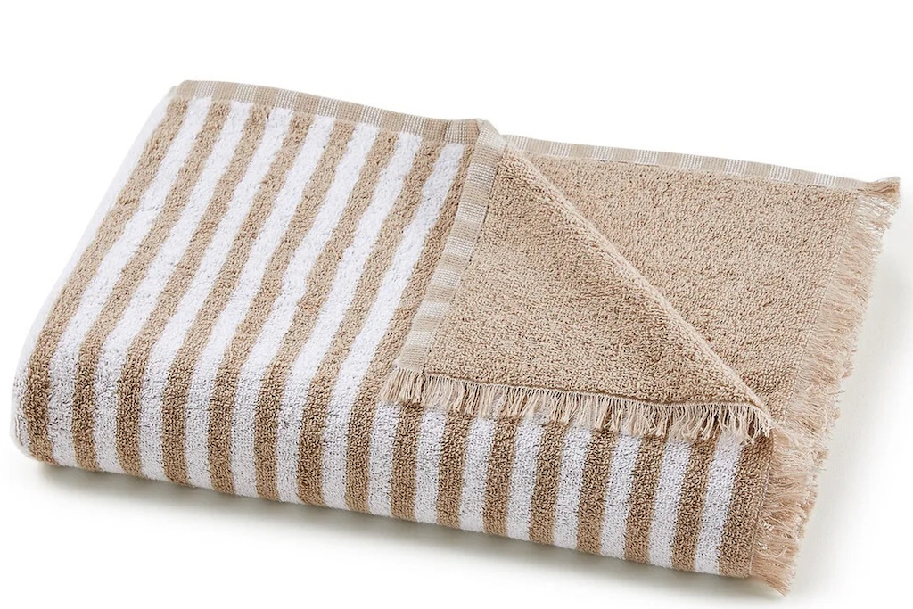 drap de bain rayé beige