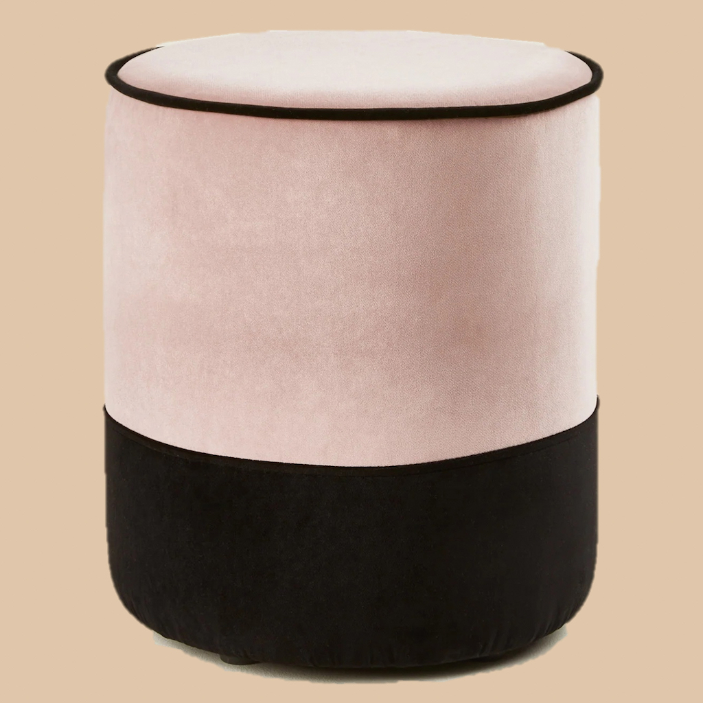 pouf velours rose et noir