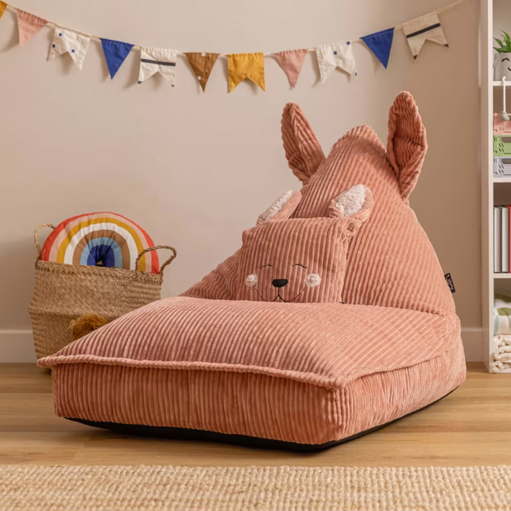 pouf lapin enfant en velours côtelé