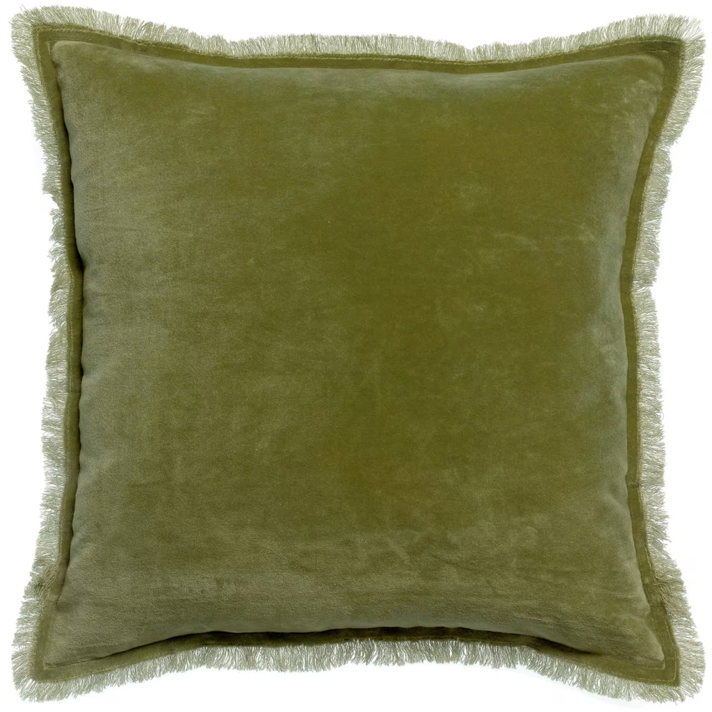 coussin en velours vert olive