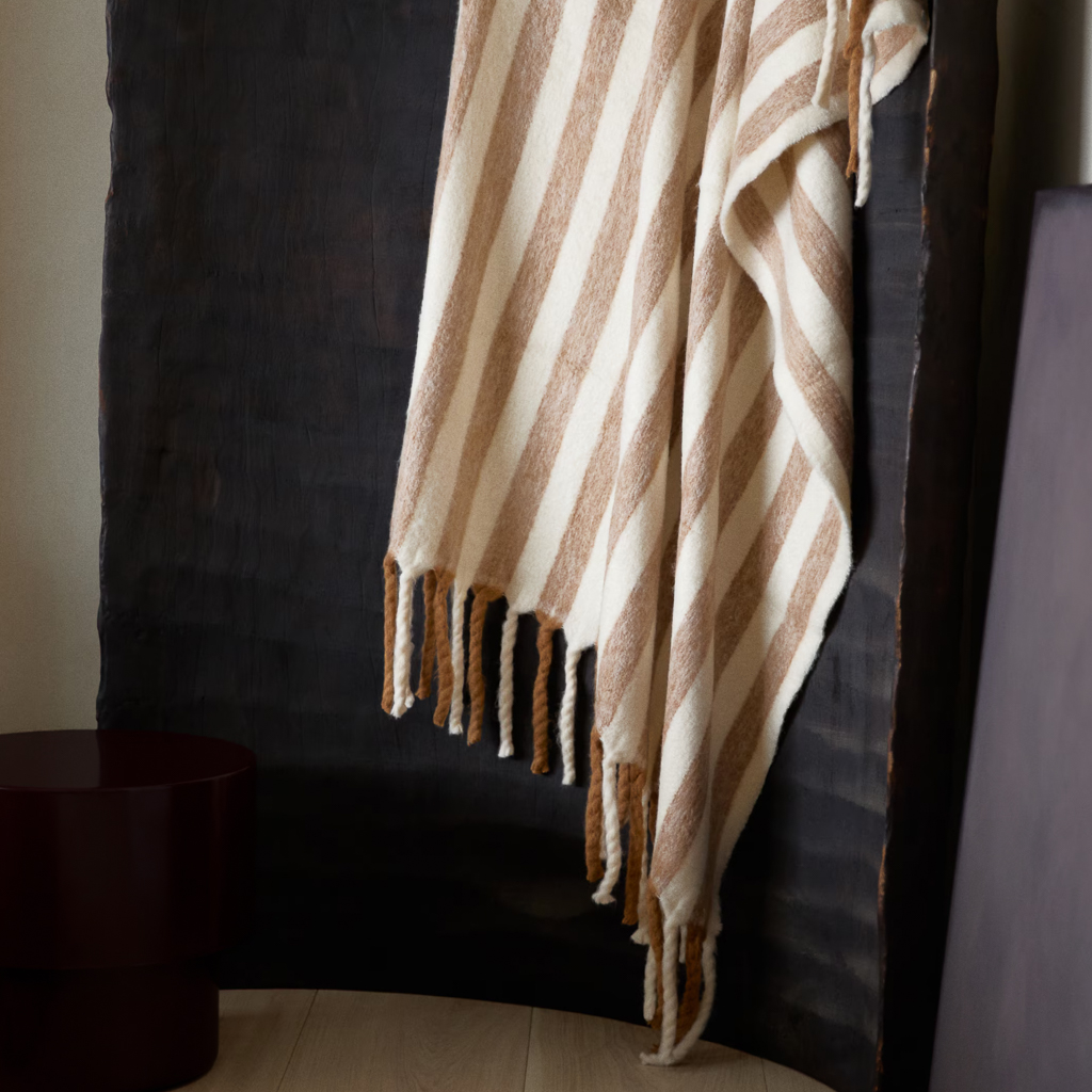 plaid rayé beige et écru