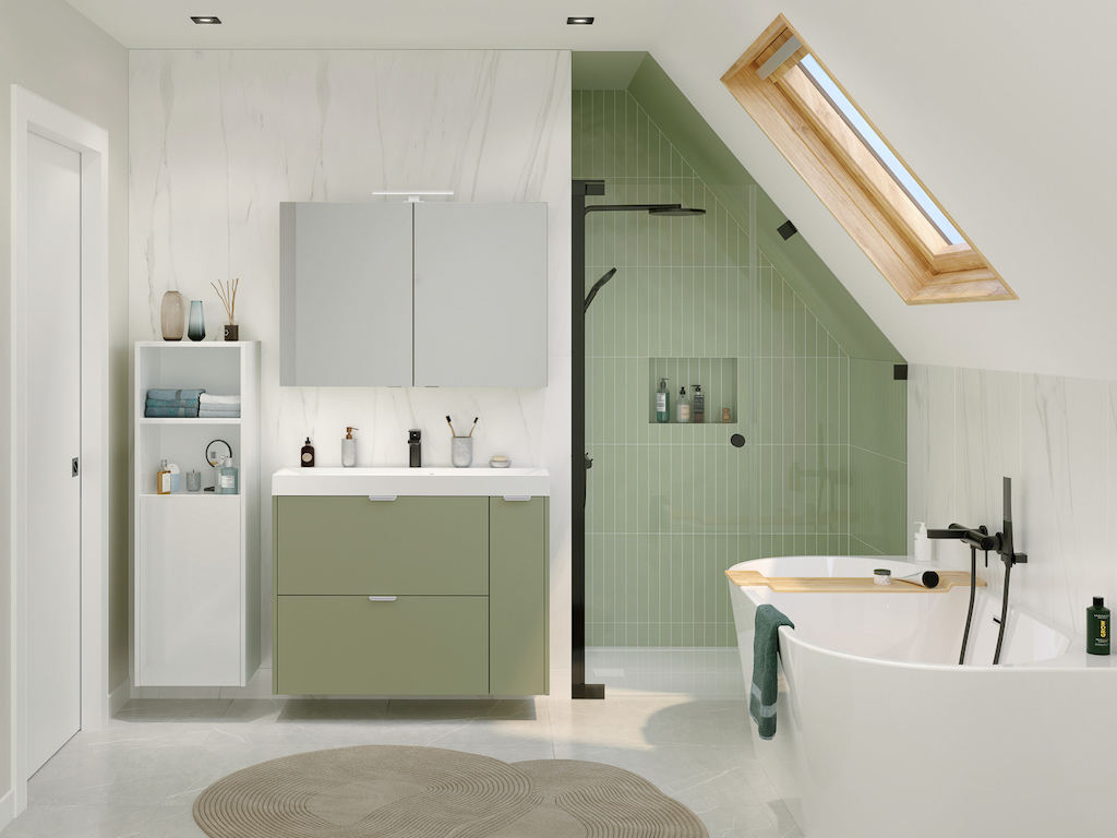 salle de bain vert olive et blanc