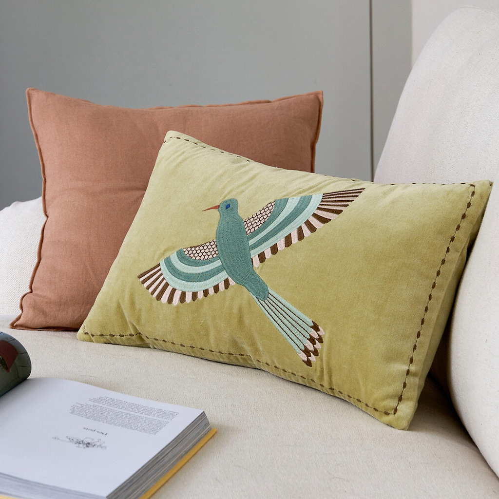 coussin motif oiseau