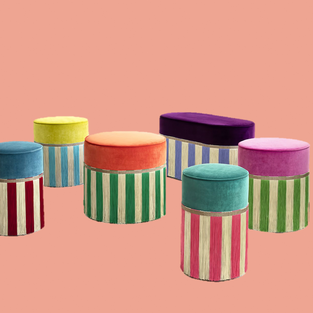 pouf multicolores rayures