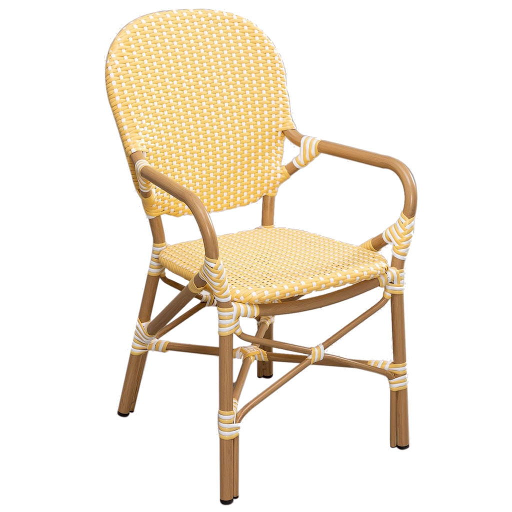 chaise bistrot tressée jaune et blanc