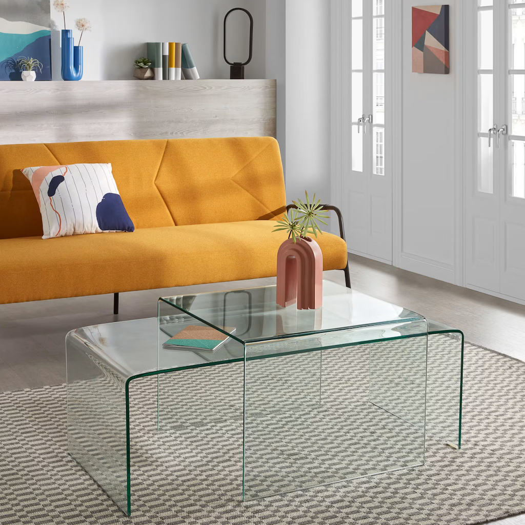 table basse en verre transparent