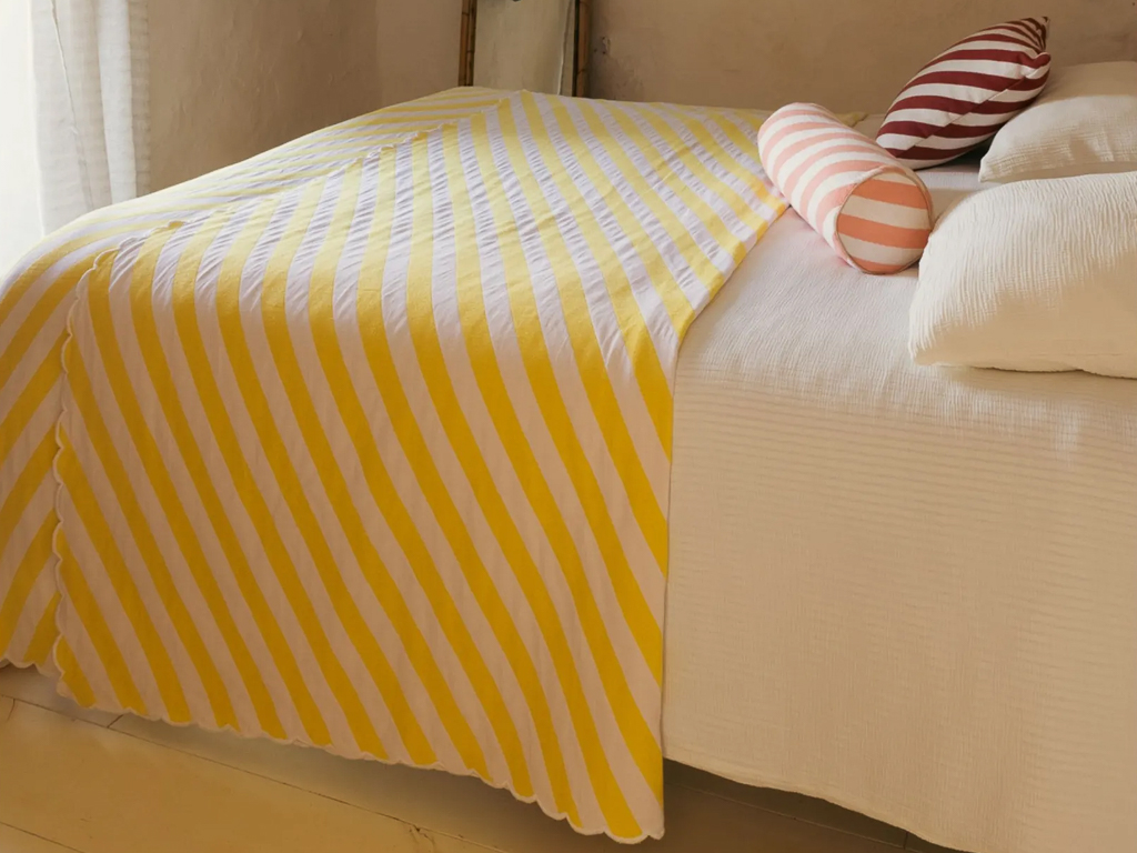 couvre lit rayures berlingot jaune blanc