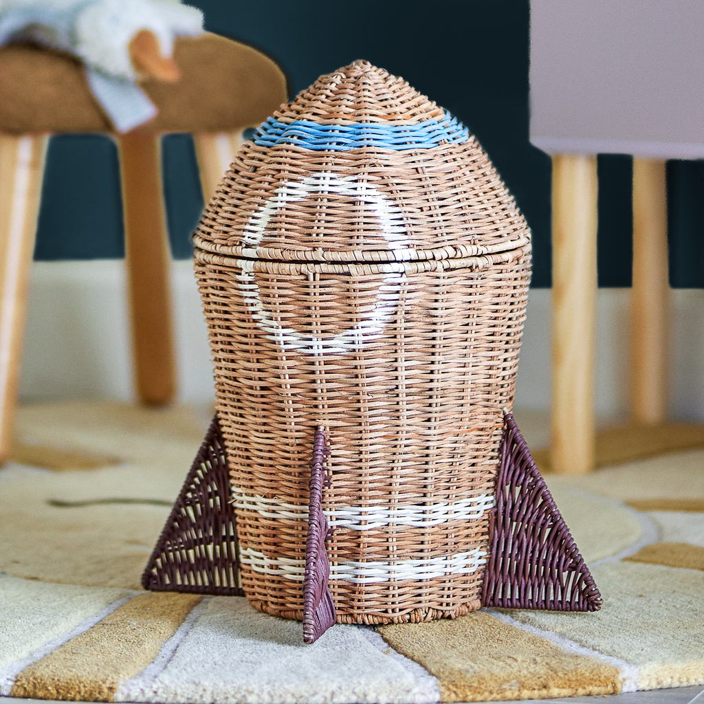 panier à jouet fusée en rotin