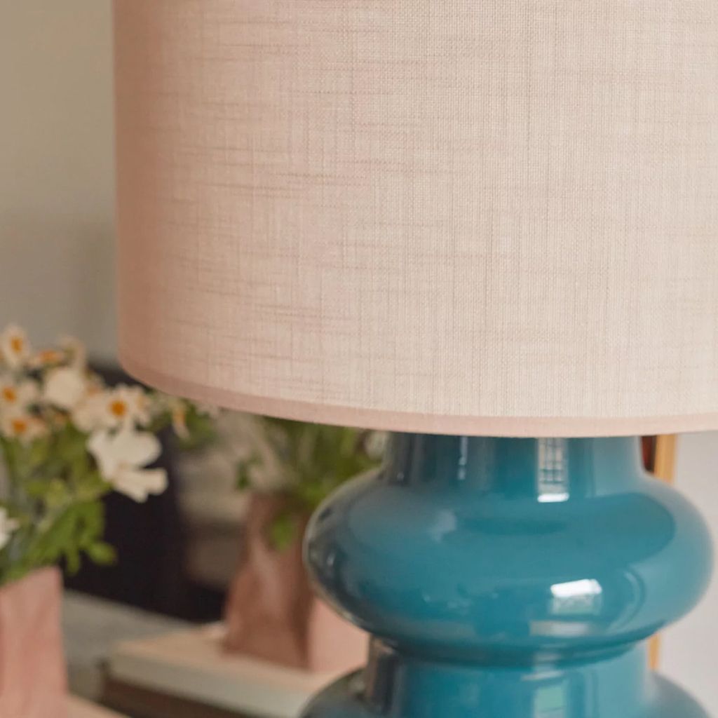 lampe céramique bleu canard et beige