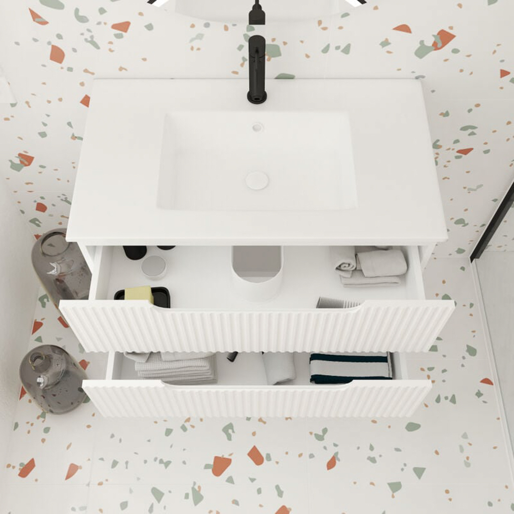 meuble vasque cannelé blanc