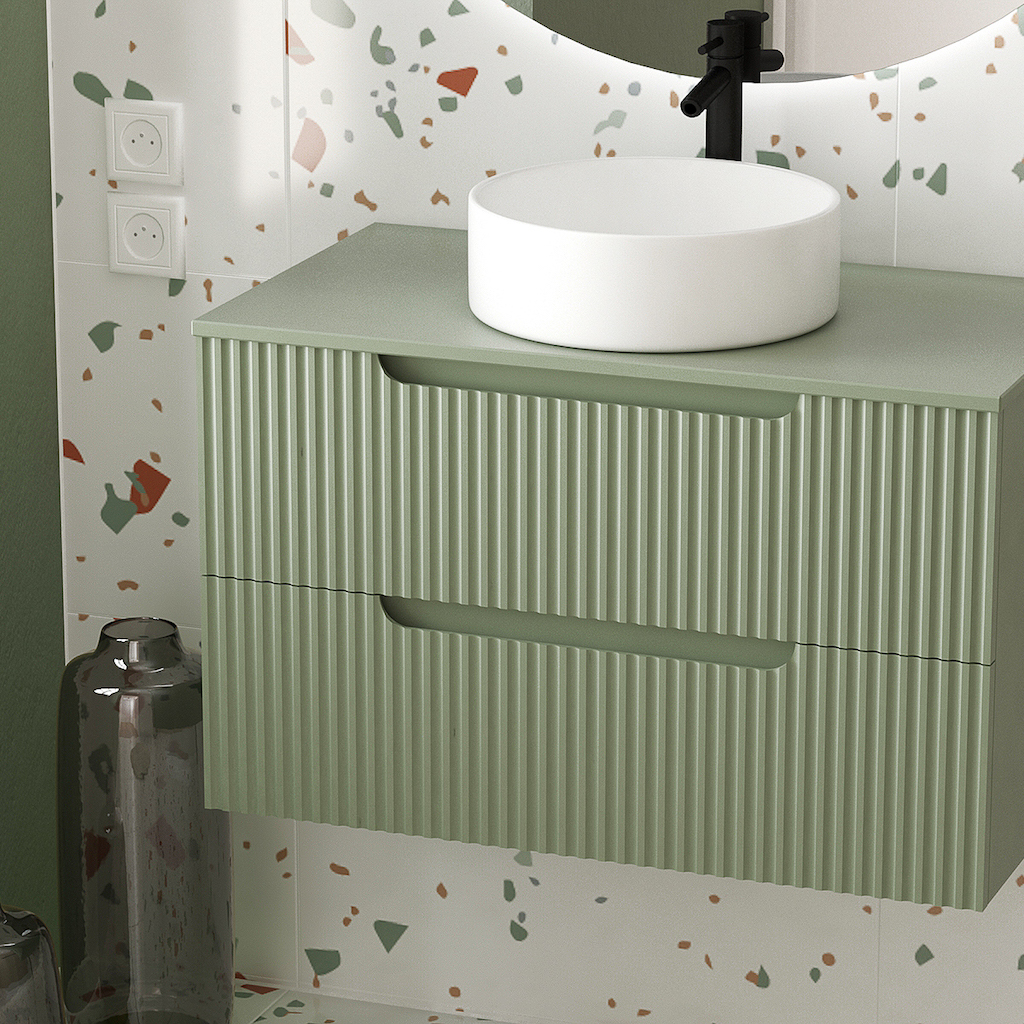 meuble vasque cannelé vert sauge