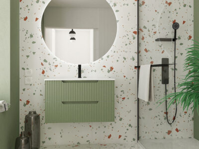 meuble vasque cannelé vert sauge
