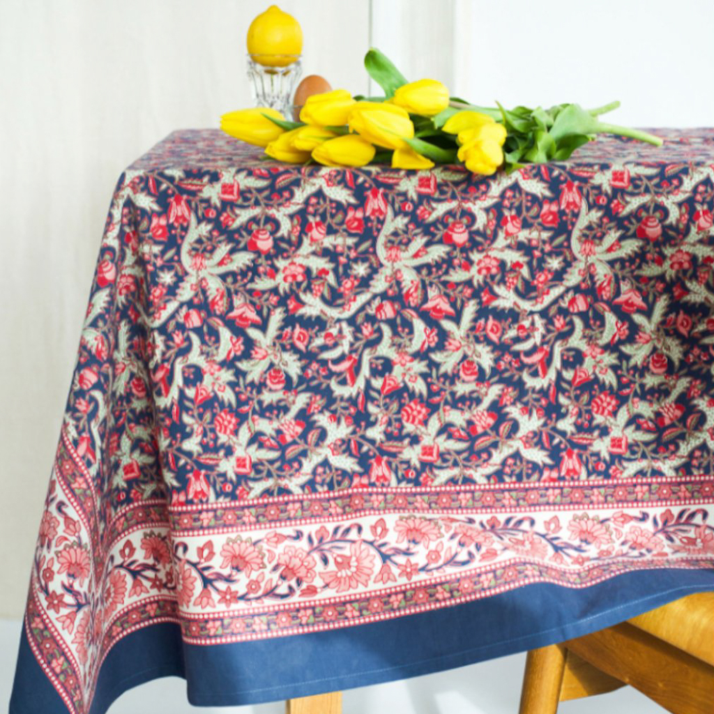 nappe indienne bleu marine et rose