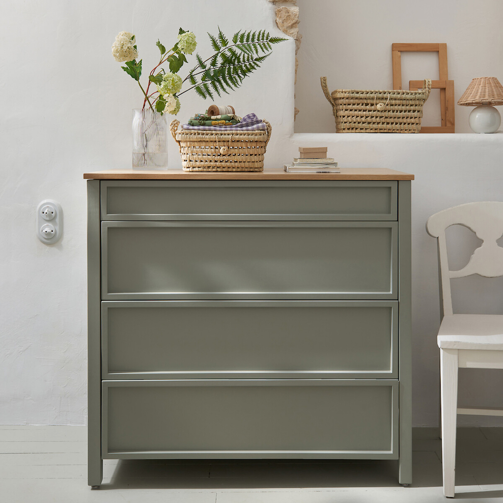 commode vert sauge et bois
