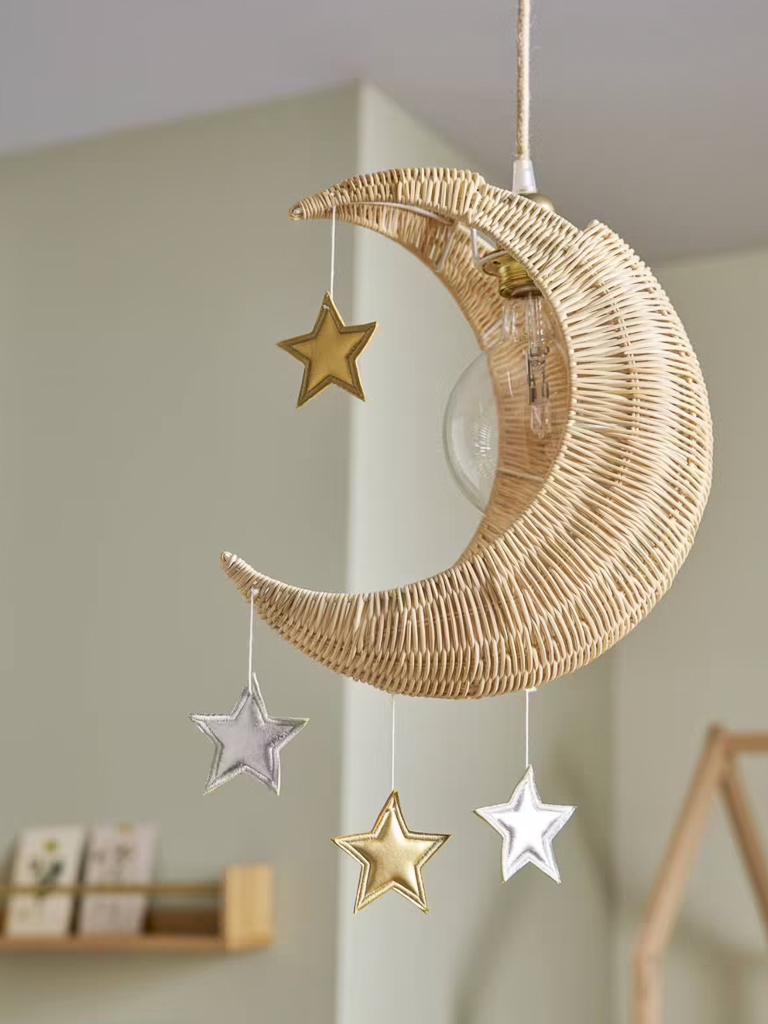 suspension enfant en rotin en forme de lune