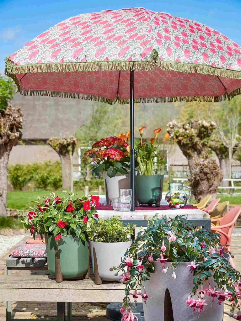 parasol à franges rose et vert
