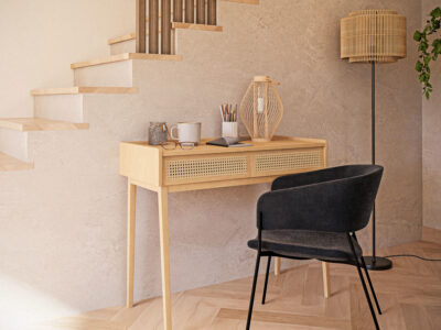 petit bureau bois et cannage pas cher