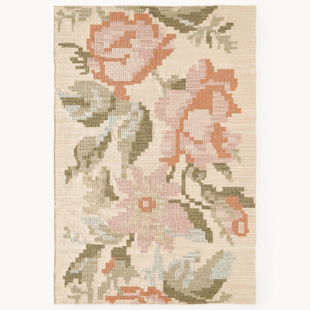 tapis fleuri style point de croix