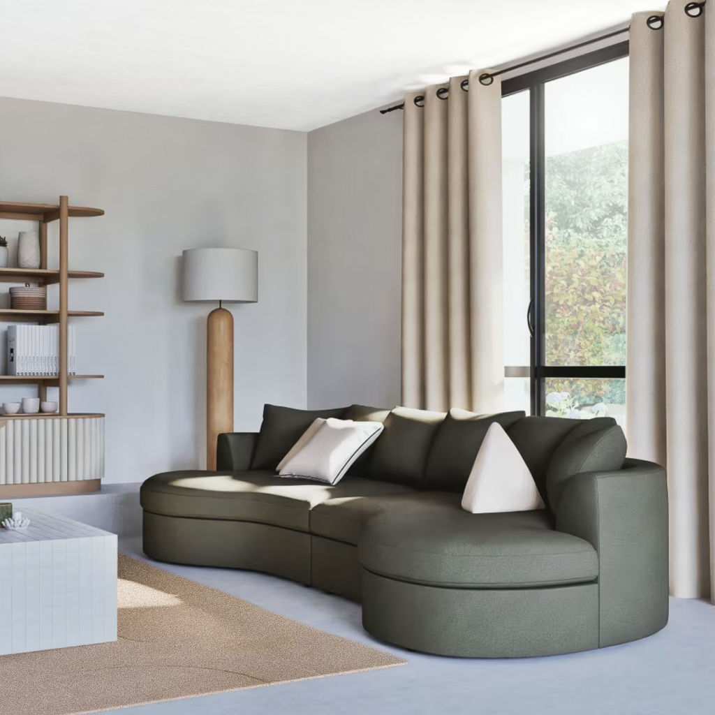 salon avec canapé kaki arrondi
