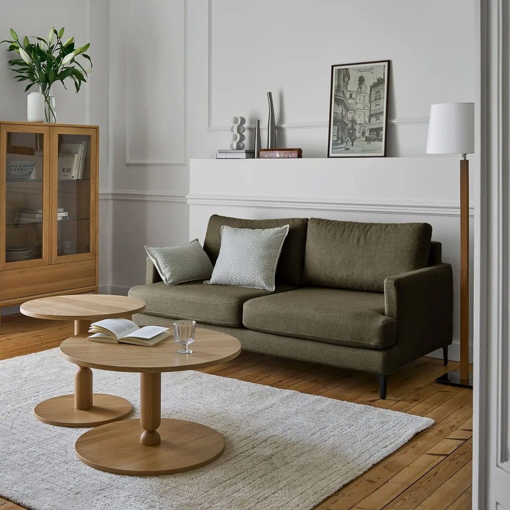 salon avec canapé kaki classique