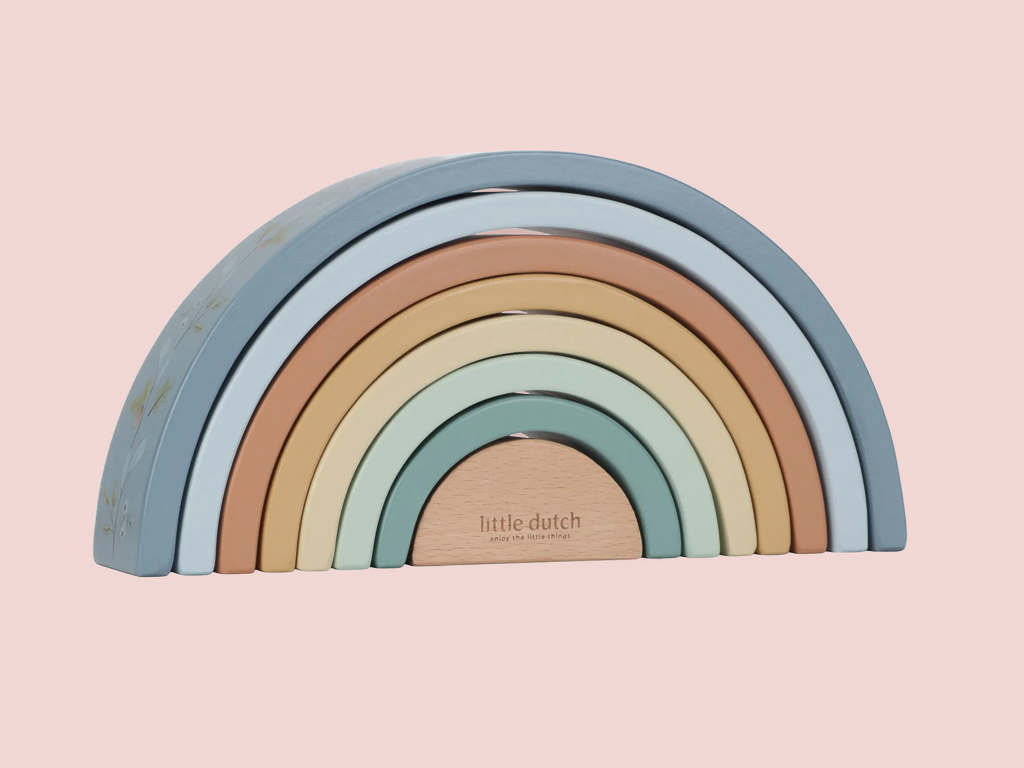 jeux en bois bébé montessori arc en ciel à empiler