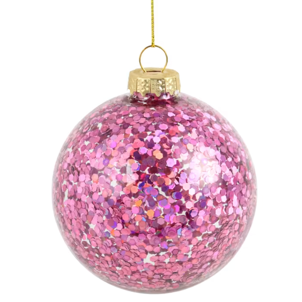 boule de noël rose paillettes