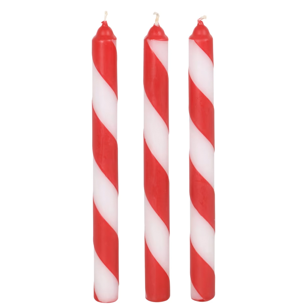 décoration de Noël à l'anglaise bougies rayures rouge et blanc
