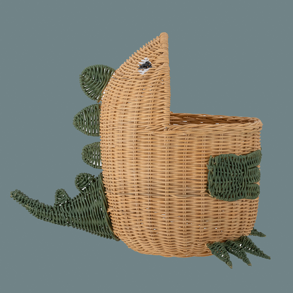 panier à jouet dinosaure en rotin