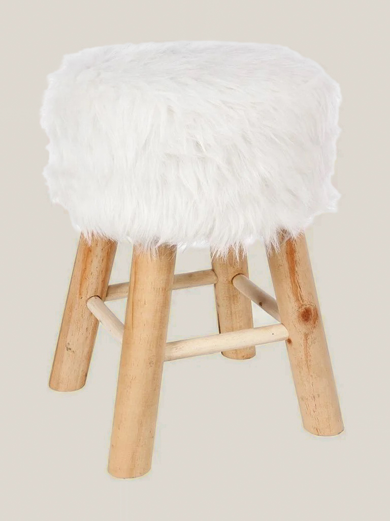 tabouret en fausse fourrure et bois