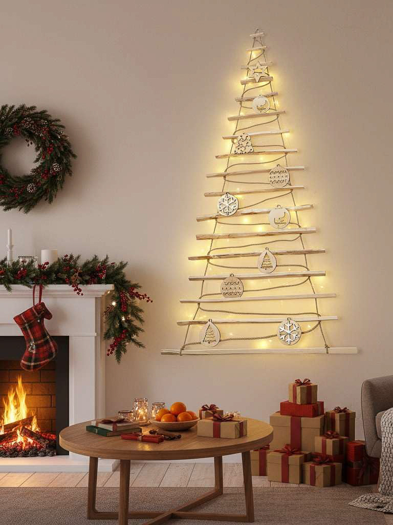 sapin en bois lumineux à suspendre