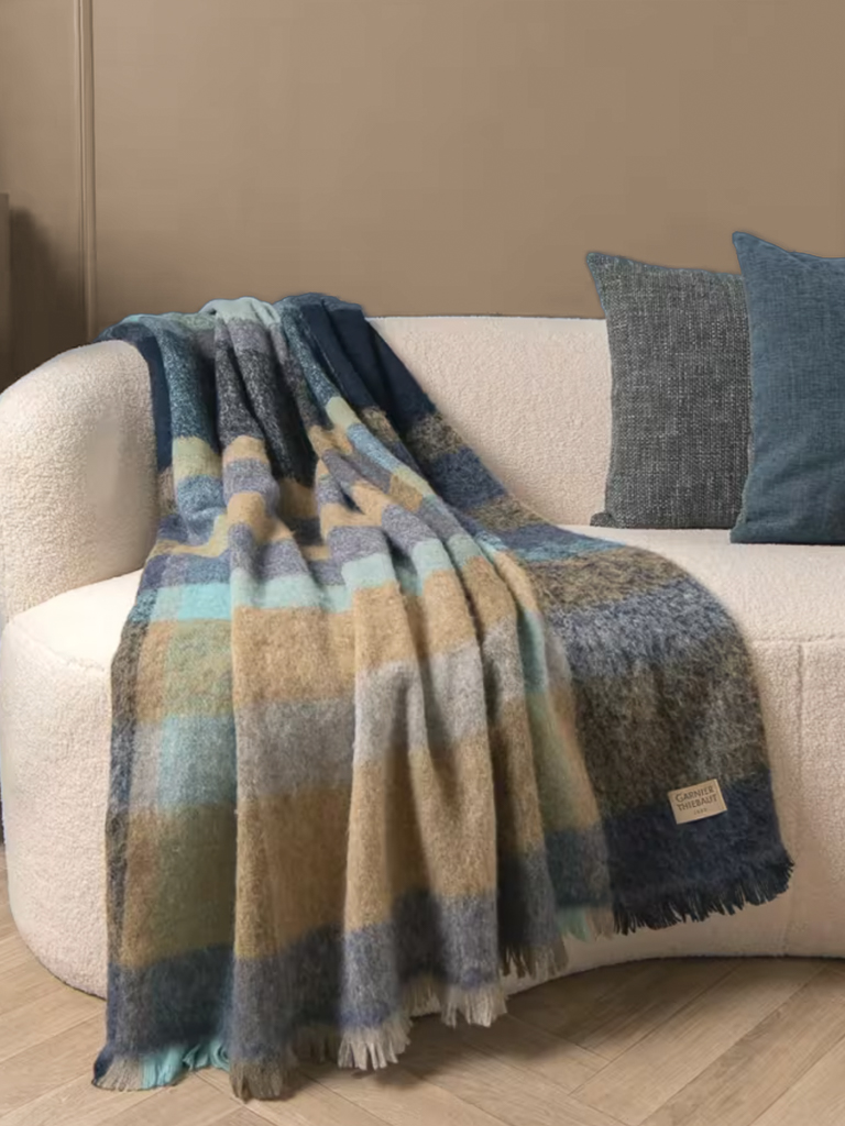 plaid carreaux bleu marine beige