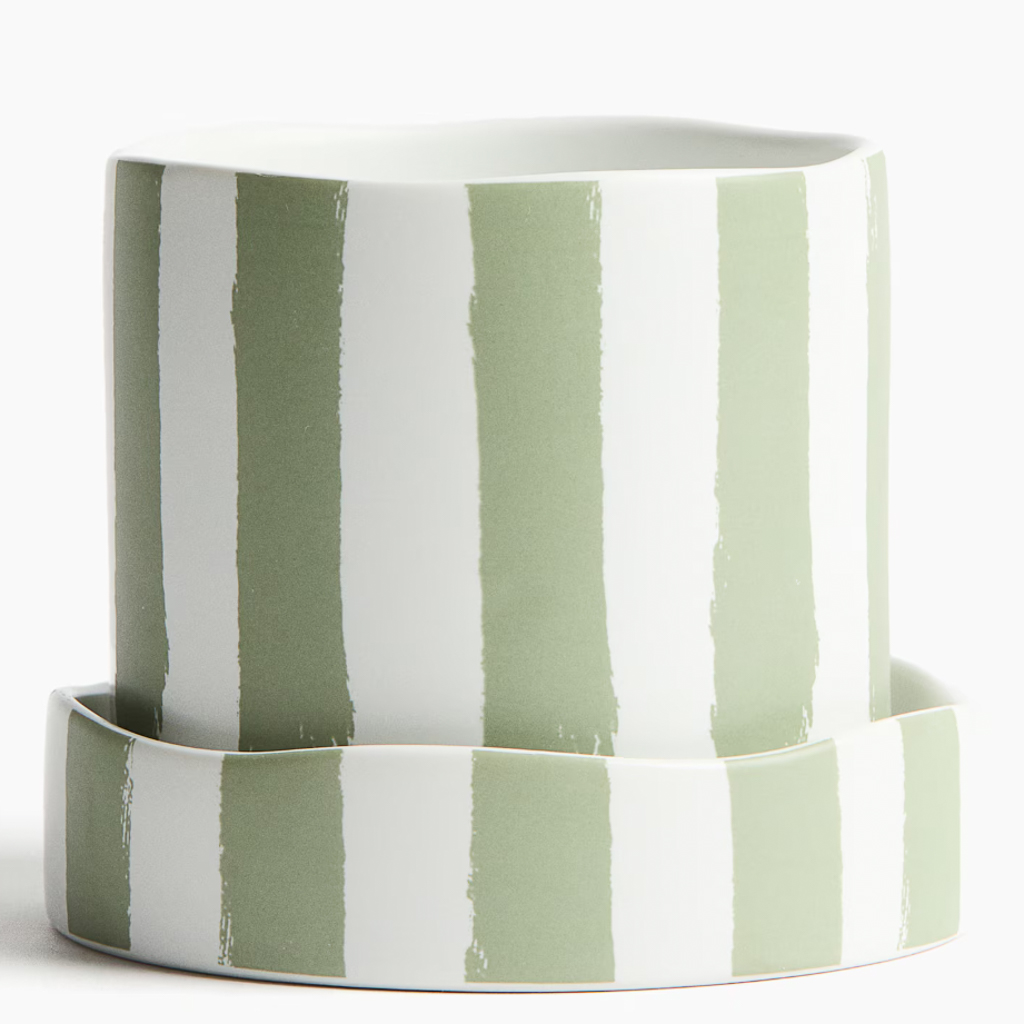 cache-pot rayures vert et blanc