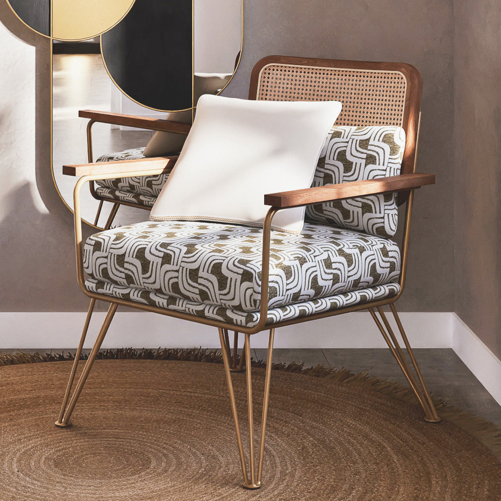 fauteuil rétro tissu blanc et kaki