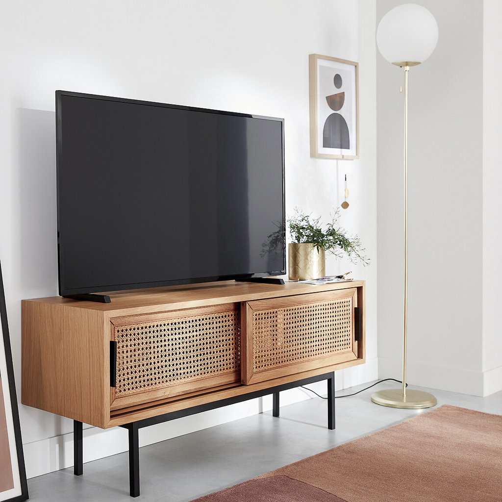 meuble TV en cannage