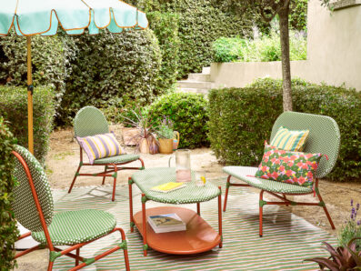 salon de jardin résinée tressée vert blanc terracotta