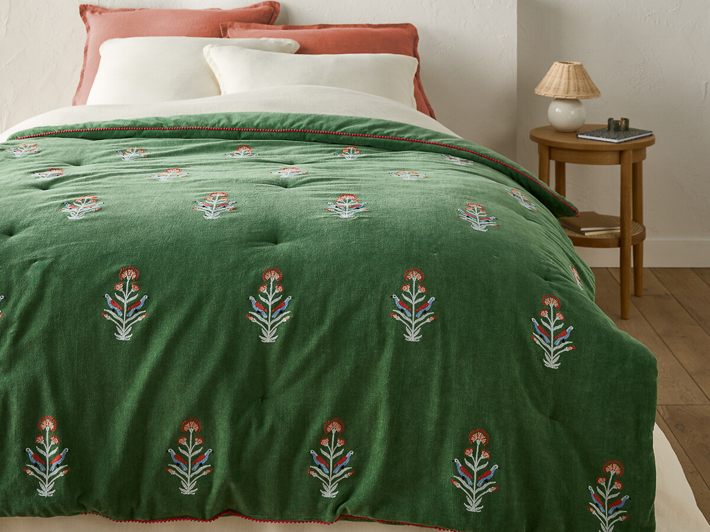 couvre lit velours vert