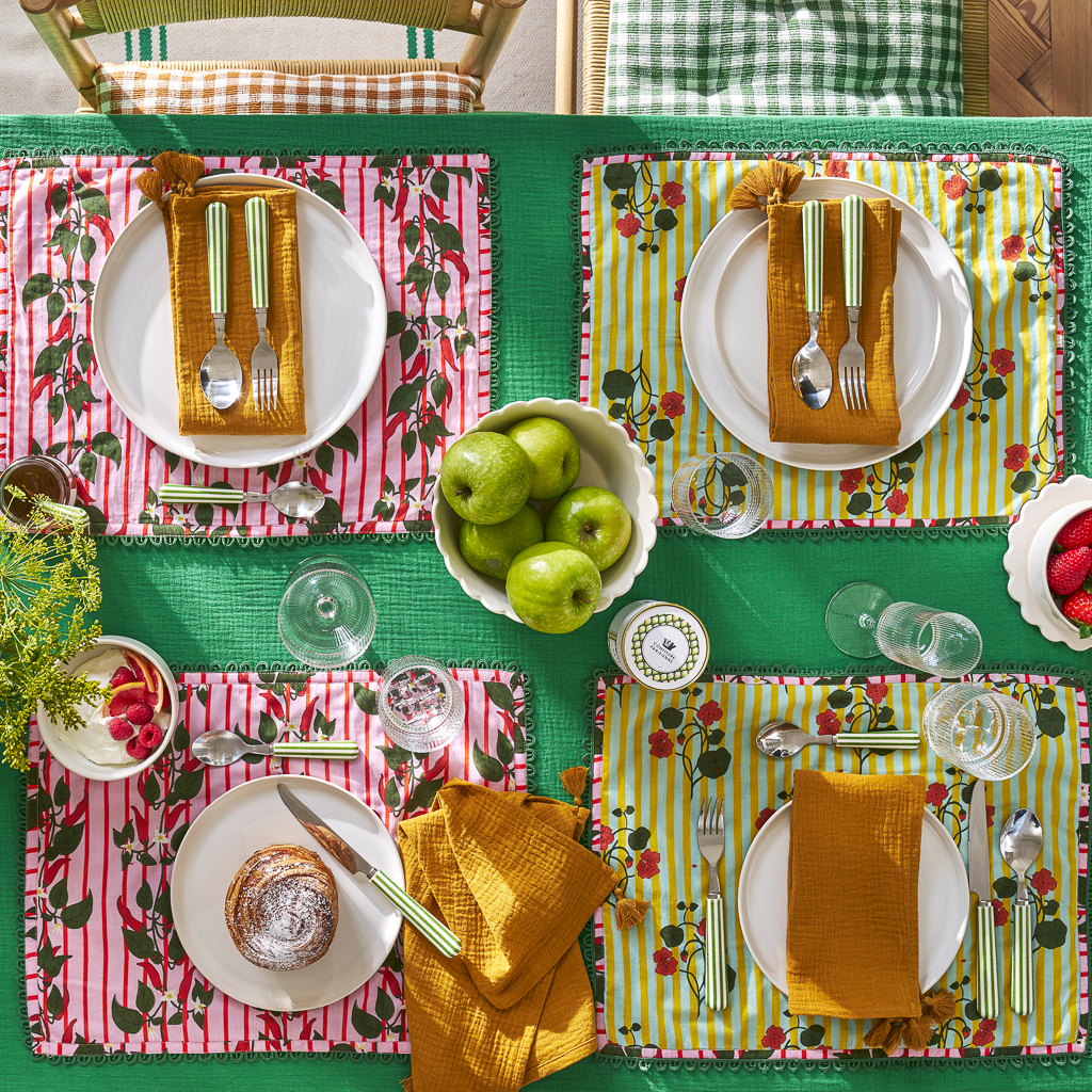 set de table tissu fleuri réversible