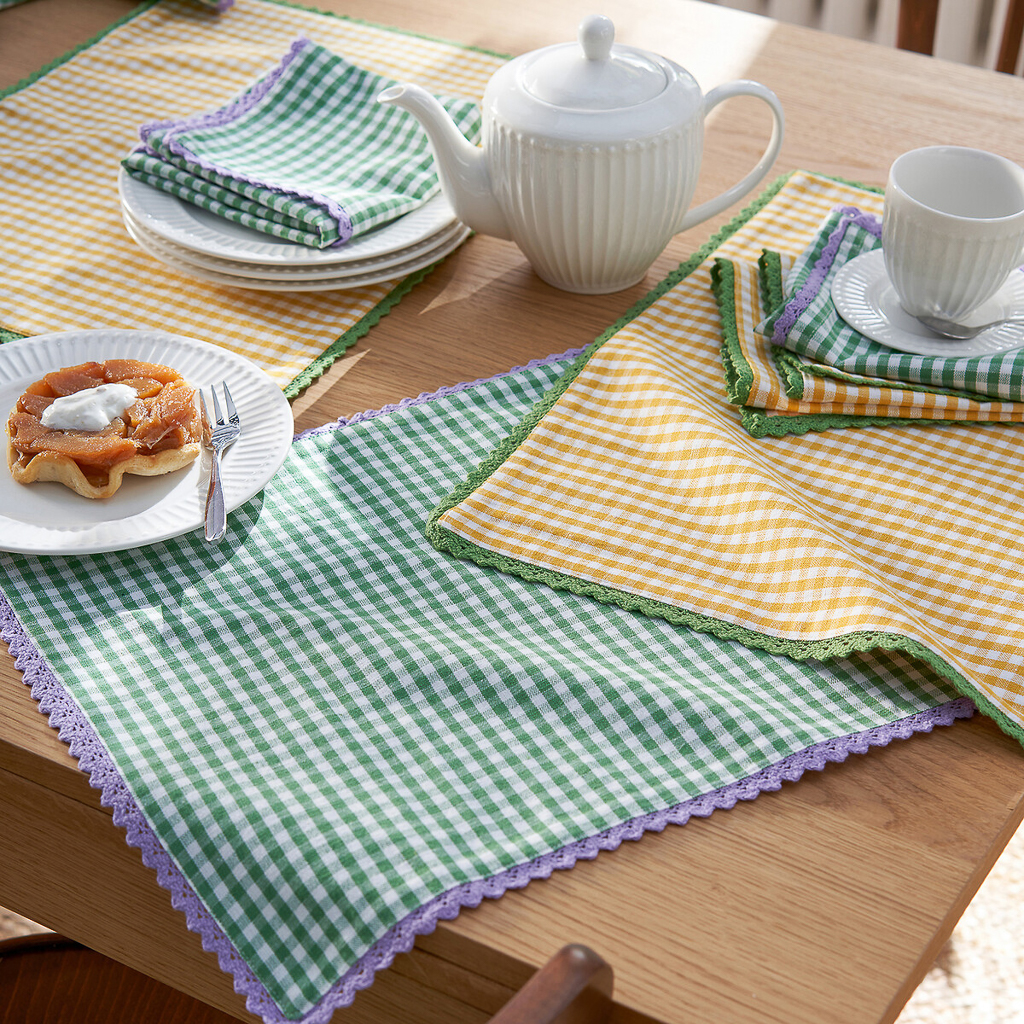 set de table vichy vert ou jaune
