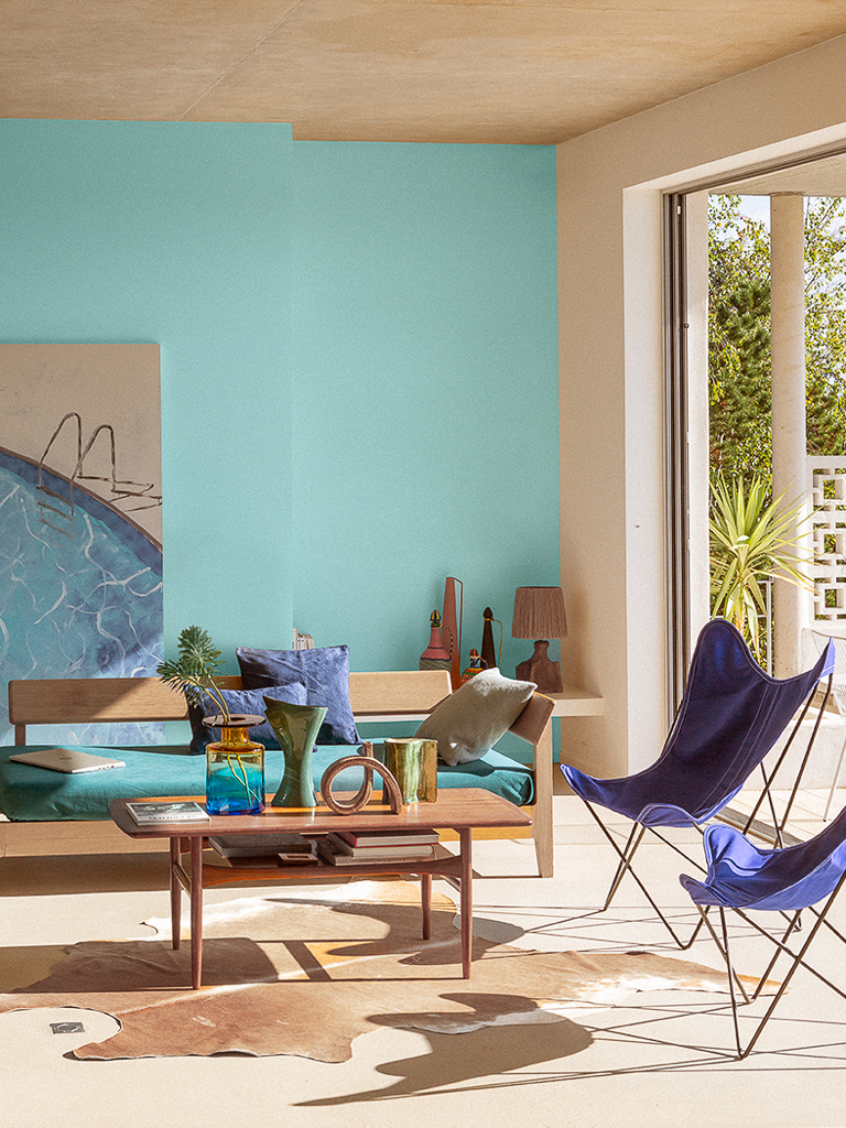 décoration avec mur turquoise