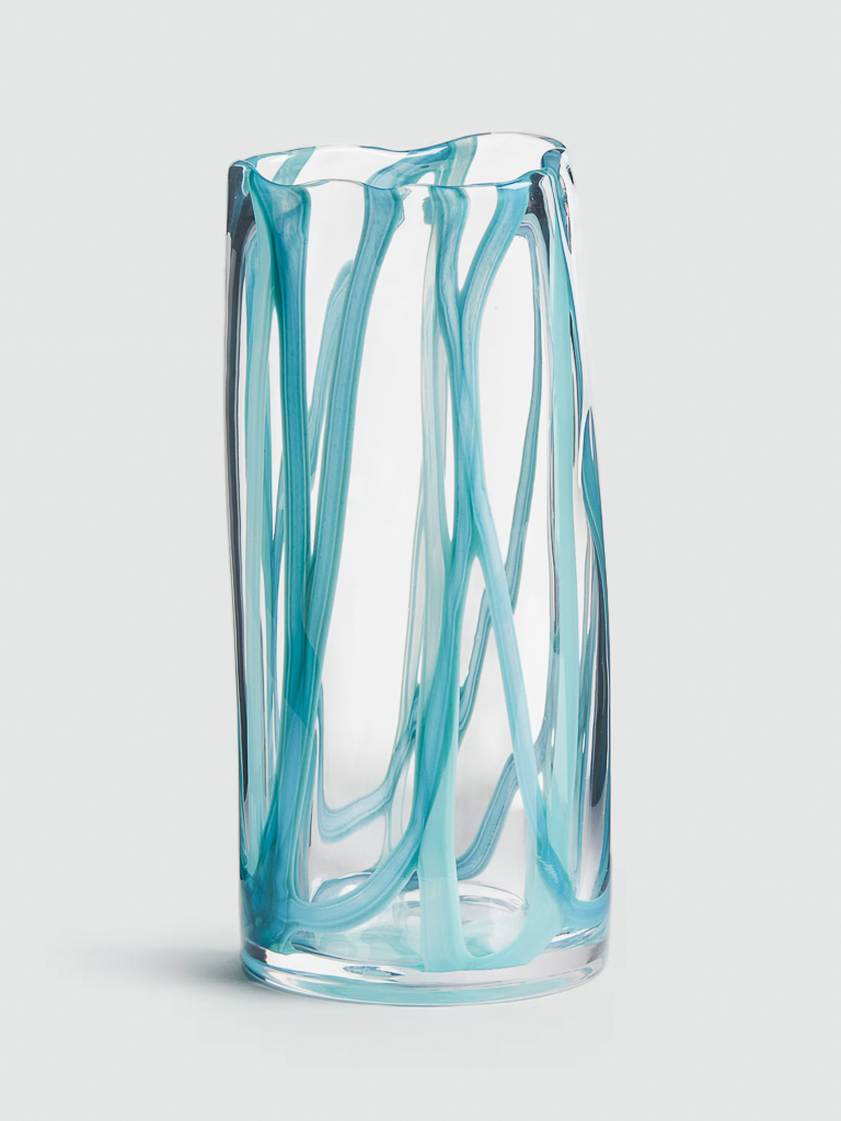 vase en verre rayures turquoise