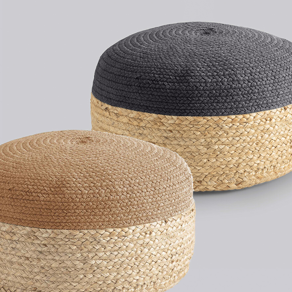 pouf ethnique chic en jute bicolore