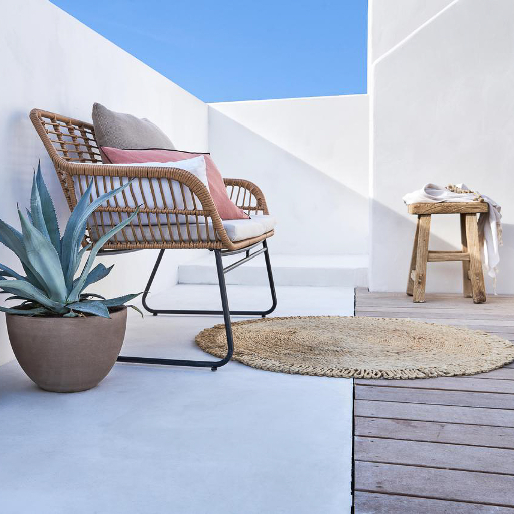 patio avec piscine décoration bohème