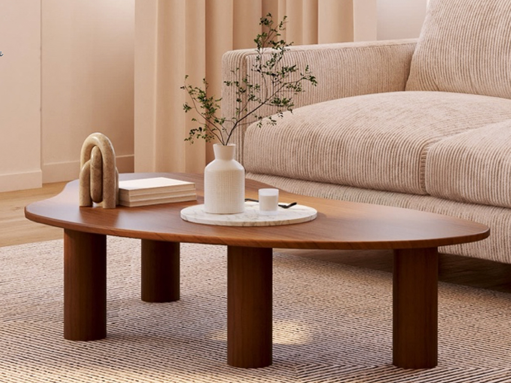 table basse organique bois foncé