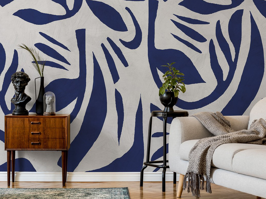 décoration beige et bleu indigo