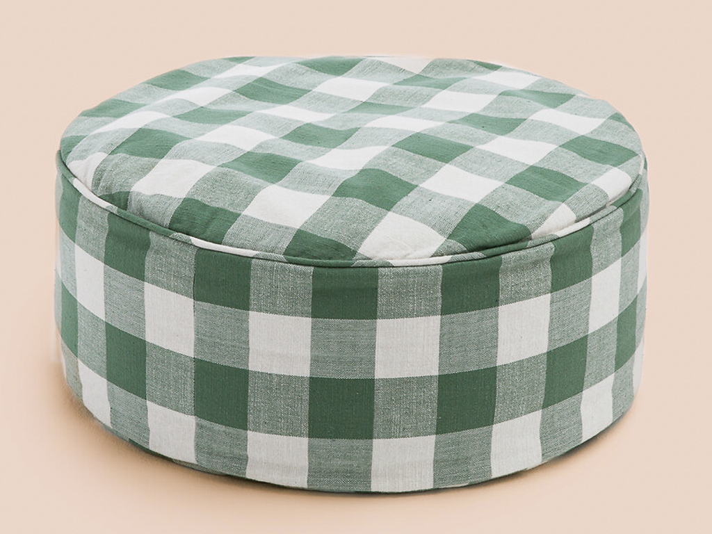 pouf rond tissu vichy vert