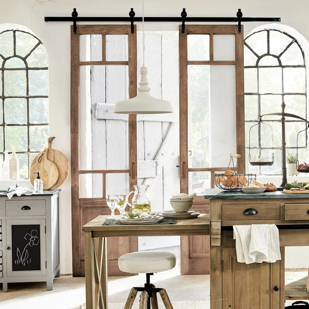 porte coulissante vitrée vintage en bois