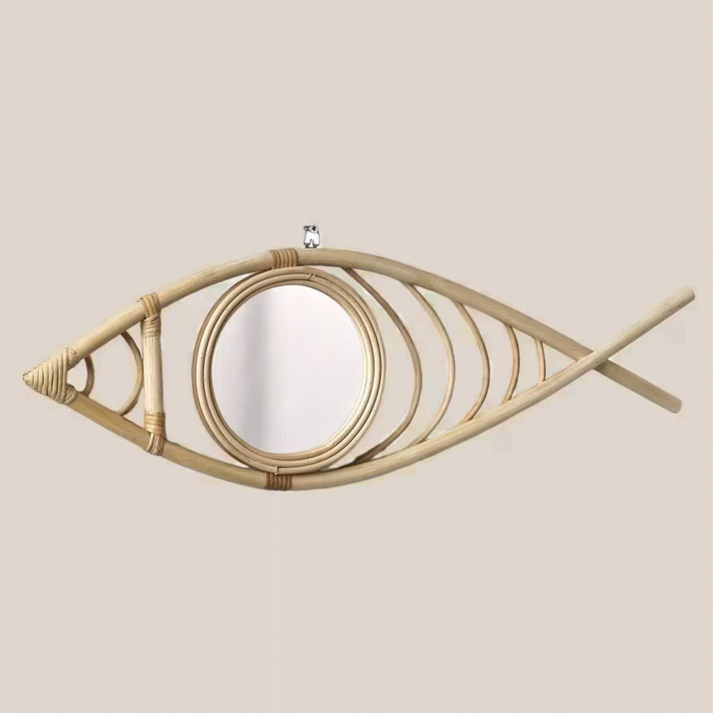 miroir en rotin poisson