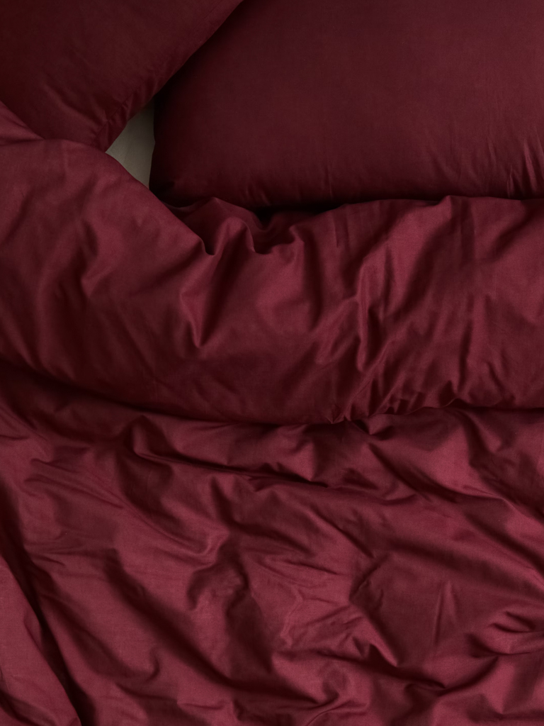 linge de lit en coton rouge bordeaux
