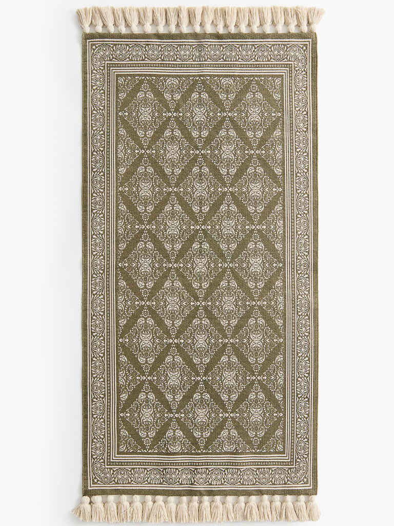 descente de lit en coton kaki et beige style campagne chic
