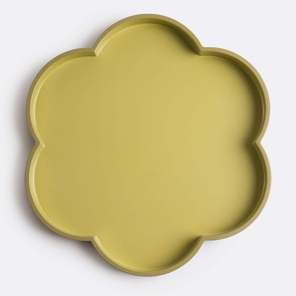 plateau fleur en laque citron vert